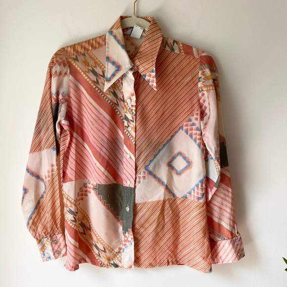 Vintage dagger collar aztec stripe print button down shirt - Picture 5 of 12